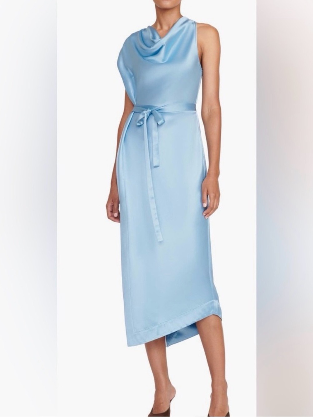 Staud Troupe Satin Cowl Neck Midi Dress